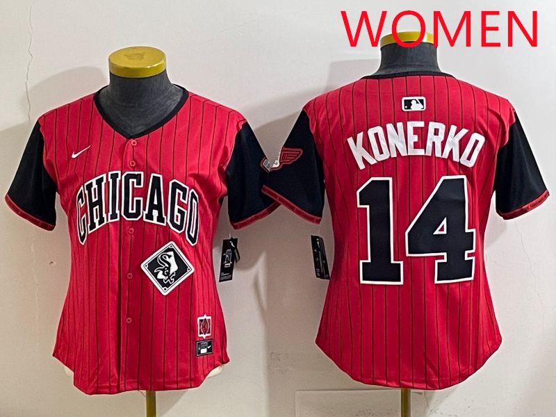 Women 2025 Chicago White Sox #14 Konerko Red Stripe Joint Name Nike MLB Jersey style 13